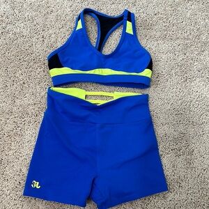Jo and Jax Girls Dancewear Royal Blue and Neon Yellow Set EUC Sz Child Large